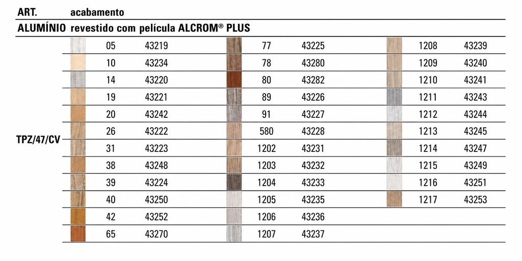 Perfil UNISYSTEM TPC/45 C Alumínio Madeira 14 — 90 cm — Ref. 43220