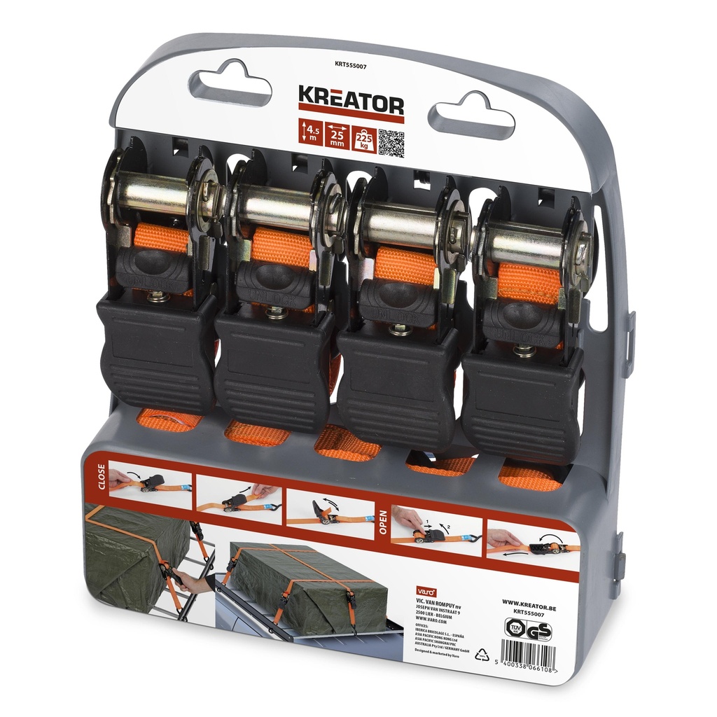 Jogo com 4 Cintas com Roquete 4,5m 450kg  | Ref. KRT555007- KREATOR