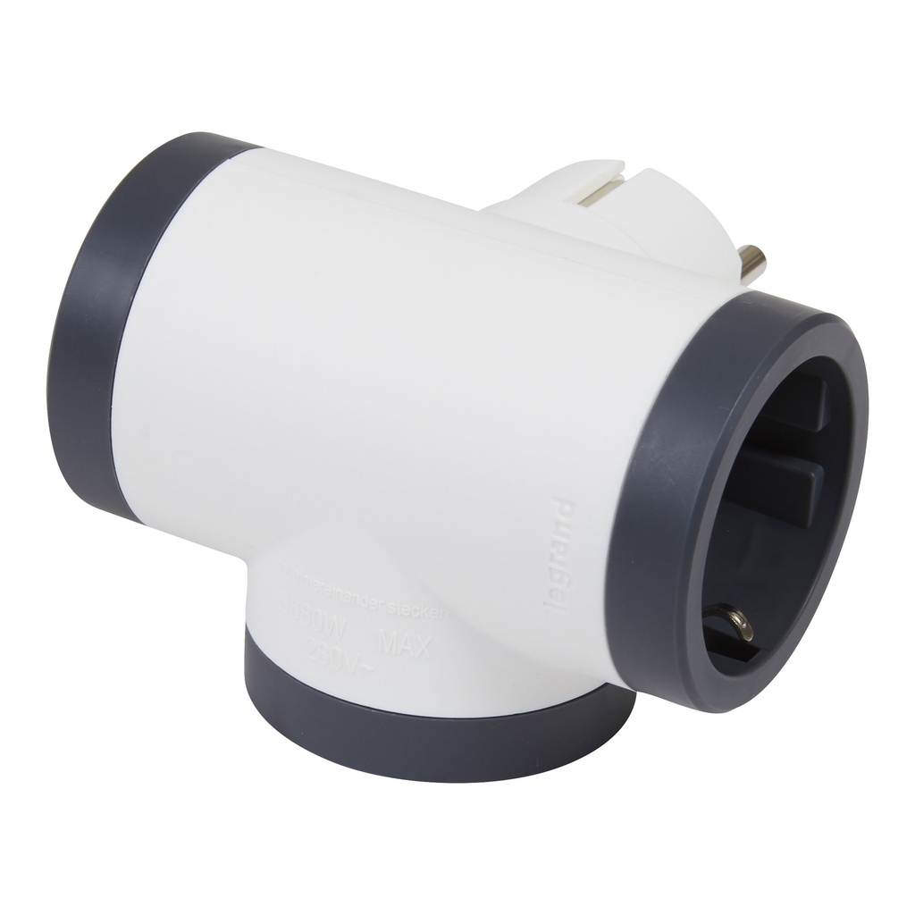 Ficha Tripla dois polos + terra Lateral branco/cinzento 694520 | Ref.