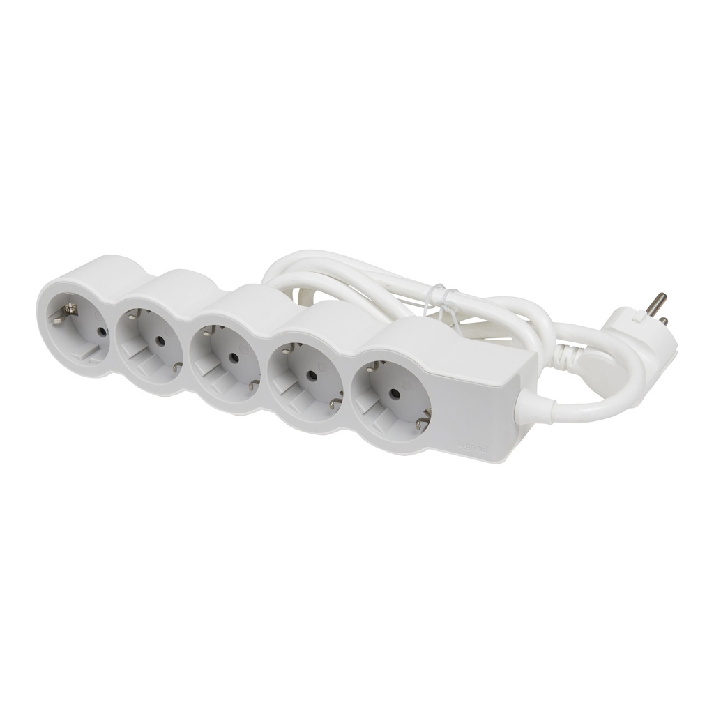 Bloco tomadas 5x2P+T  Standard branco/cinzento 1,5 metros | Ref. 694555