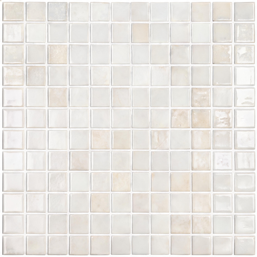 Mosaico em pastilha de vidro 2,5x2,5 Ref 100 A Branco Malha | Ref. 100 – Vidrepur 