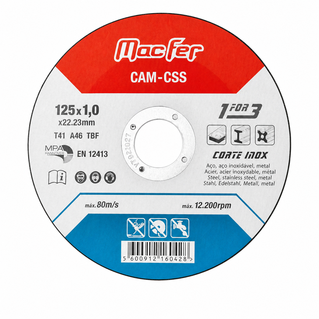Disco de Corte Inox TFT 125x1x22,2 mm CAM-CSS — Ref. 166.0002