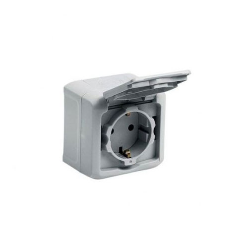 [9261211782393] Forix IP44 Tomada dois polos + terra 16A Obt cinzento  | Ref. I782393