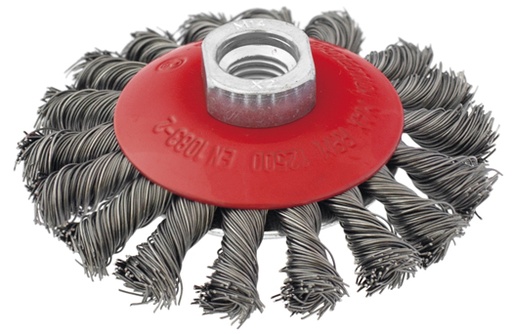 [10191210260009] Escova cónica de arame para rebarbadora, rosca M14, diâmetro 115 mm | Ref. 026.0009