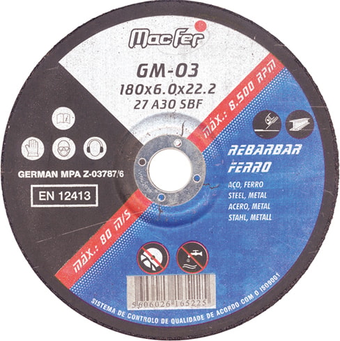 [10191211650020] Disco de Rebarbar Ferro 115 × 6 × 22,2 mm GM-01 | Ref. 165.0020 - MACFER