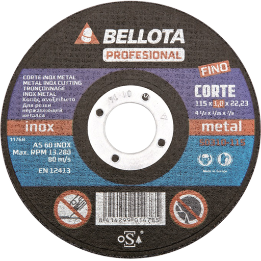 [B70812150300115] Disco Abrasivo de Corte em aço inoxidável 50300-115 | Ref. 50300-115 - BELLOTA