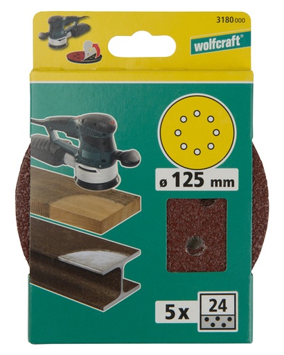 [10582250000] Lixa 125 mm Diâmetro Grão 60 (conjunto com 5 unidades) | Ref. 2250000 - WOLFCRAFT